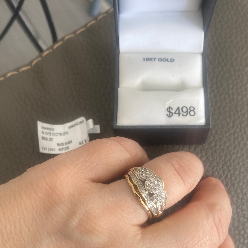 10 carat gold diamond bridal set Women's Ring Sz 7 New (4.93g)